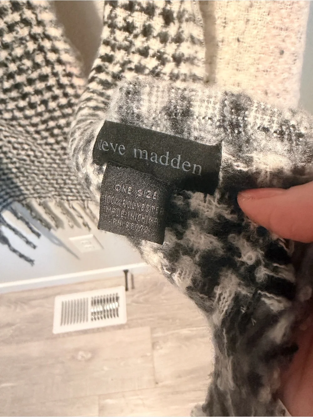 Steve Madden Plaid Fringe Wrap in Pink, Gray & Cream